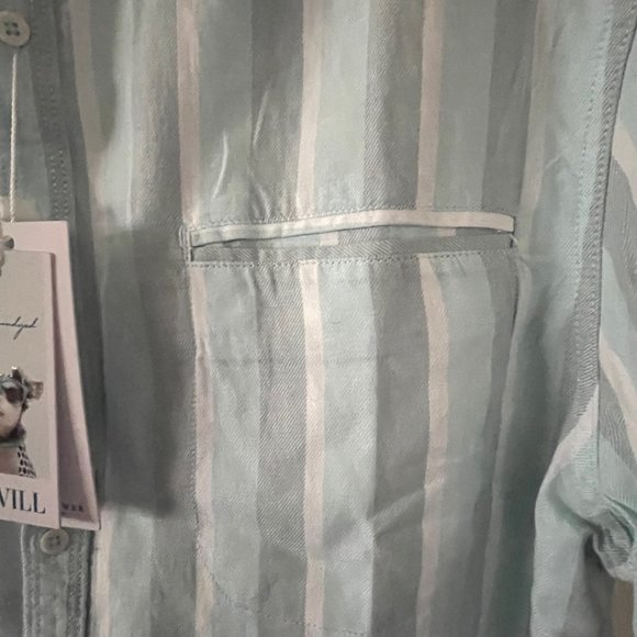 New Denim & Flower Ricky Singh Mint Gray and White Striped Button Down Shirt - Picture 4 of 15